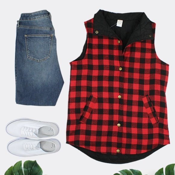 Buffalo Plaid Reversible Jacket Vest with Pockets - 3XL - Picture 4 of 4